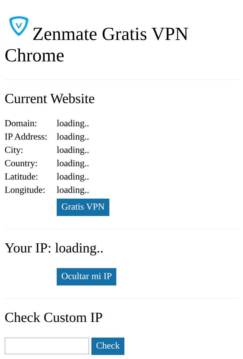 Extension popup titled Zenmate Gratis VPN Chrome, same layout